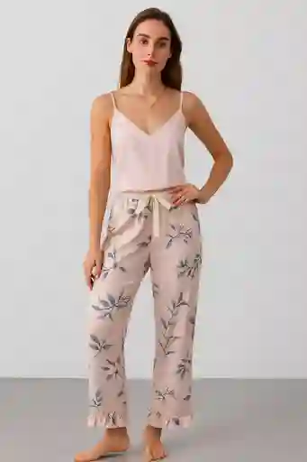 Pijama Satín Floral Rosa