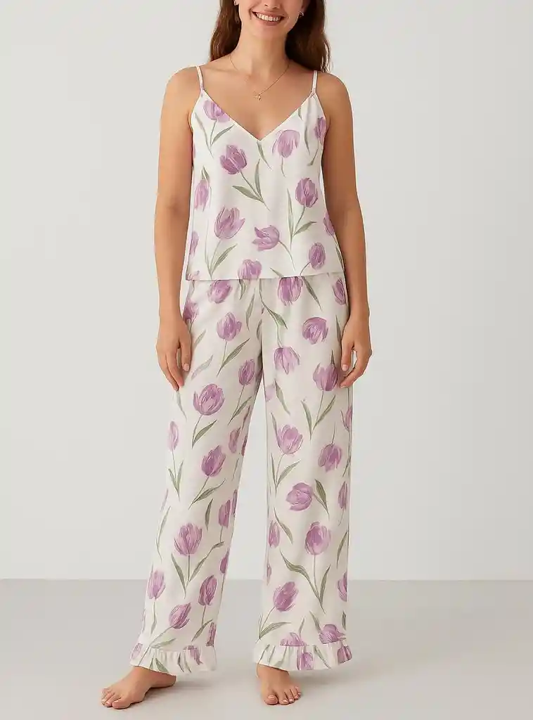 Pijama Satín Floral Rosa — Edición Belle Nuit