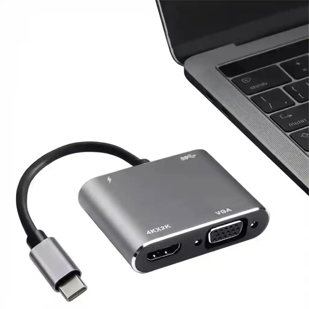 Multipuerto Usb Tipo C 4 En 1 Hdmi Vga 3.0 | Retro Carga Usb C, Puerto Usb
