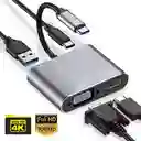 Multipuerto Usb Tipo C 4 En 1 Hdmi Vga 3.0 | Retro Carga Usb C, Puerto Usb