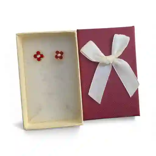 Arete Tipo Topo Diseño De Flor Color Rojo Con Dorado