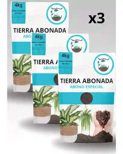 X3 Tierra Abonada Seleccionada 100% Organica Plantas Todo Tipo Cultivos Crecimiento 4kg