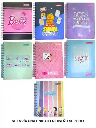 Cuaderno 7 Materias Grande De Mujer Argollado Cuadriculado Diseños Surtidos