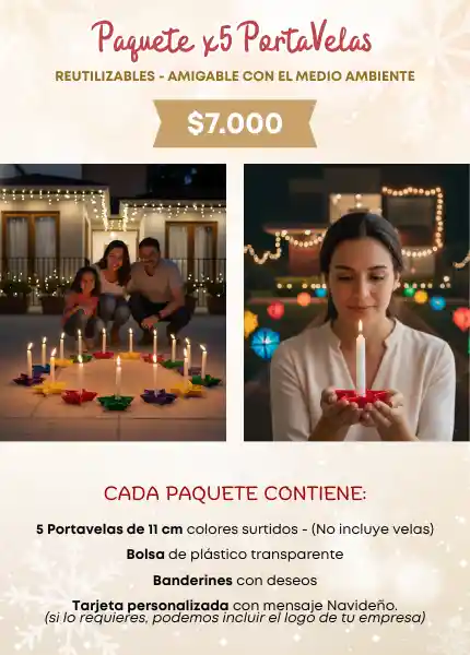 Paquete X5 Portavelas Reutilizables - Día De Las Velitas