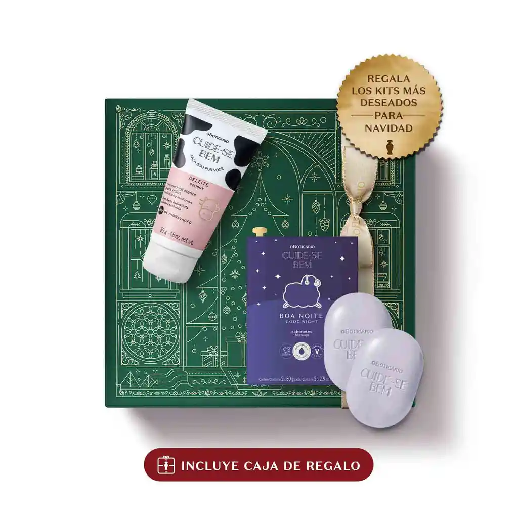 O Boticario – Kit De Regalo Navidad Cuide-se Bem Deleite + Boa Noite (crema De Manos 50 G + Jabón En Barra 2×80 G De Regalo)
