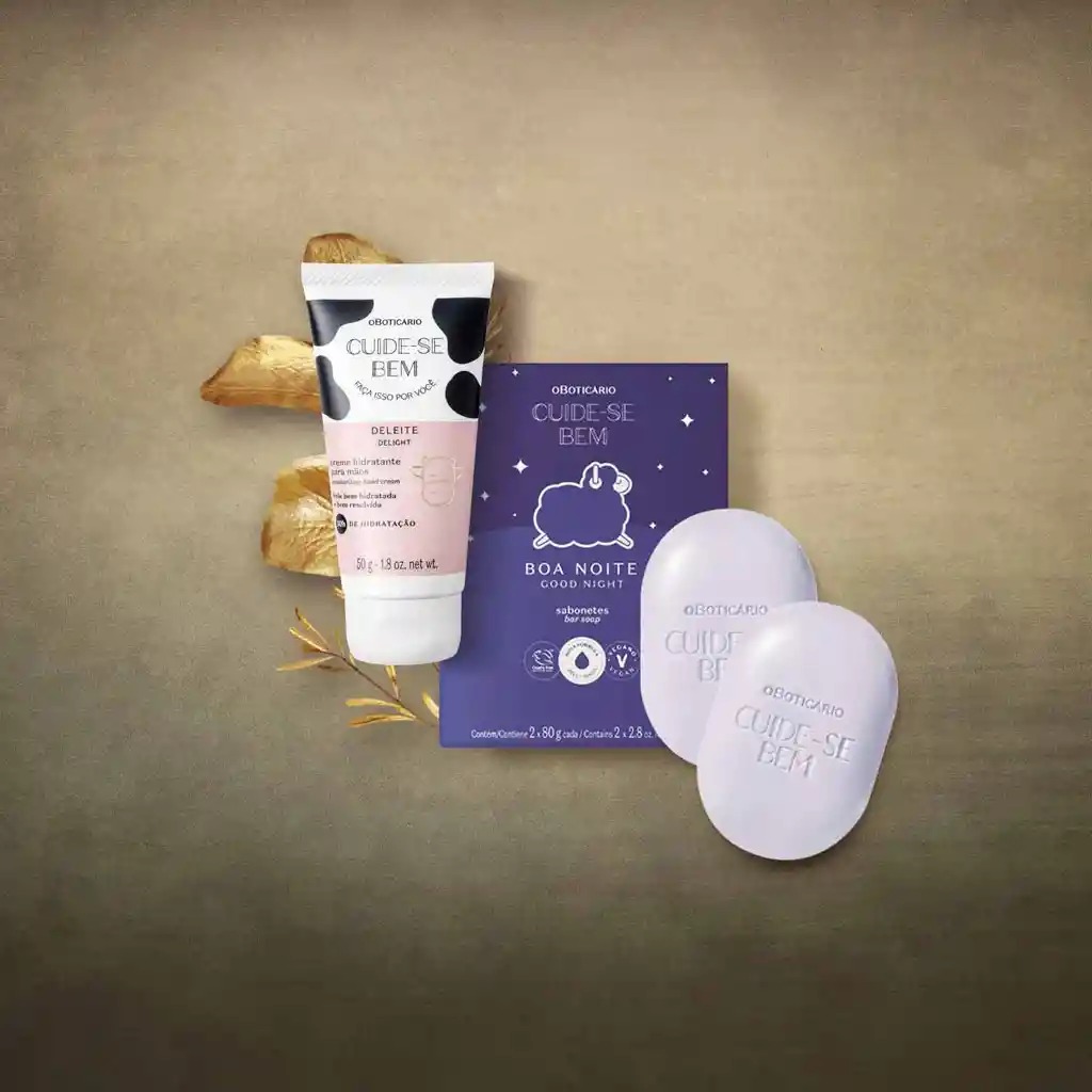 O Boticario – Kit De Regalo Navidad Cuide-se Bem Deleite + Boa Noite (crema De Manos 50 G + Jabón En Barra 2×80 G De Regalo)