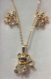 Conjunto Collar Y Aretes De Oso Con Bufanda Diamante