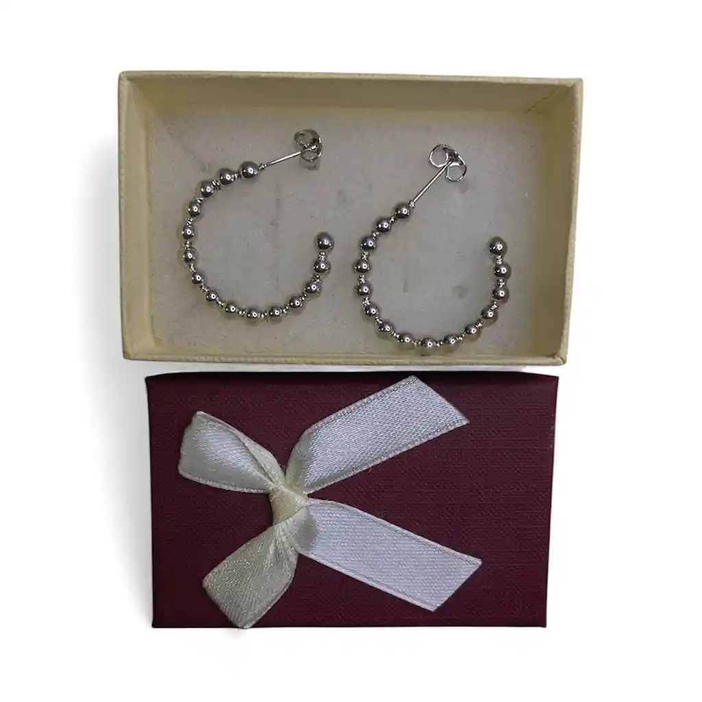 Aretes Tipo Topo Grande De Color Plateado Con Detalles Circulares