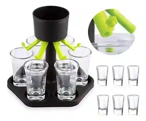 Copas Dispensador De Licor Y Soporte De 6 Chupitos De Plástico