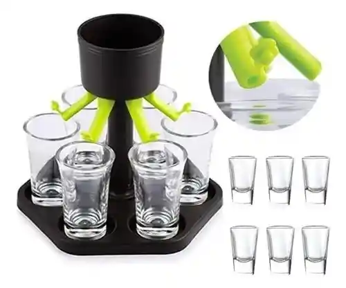 Copas Dispensador De Licor Y Soporte De 6 Chupitos De Plástico