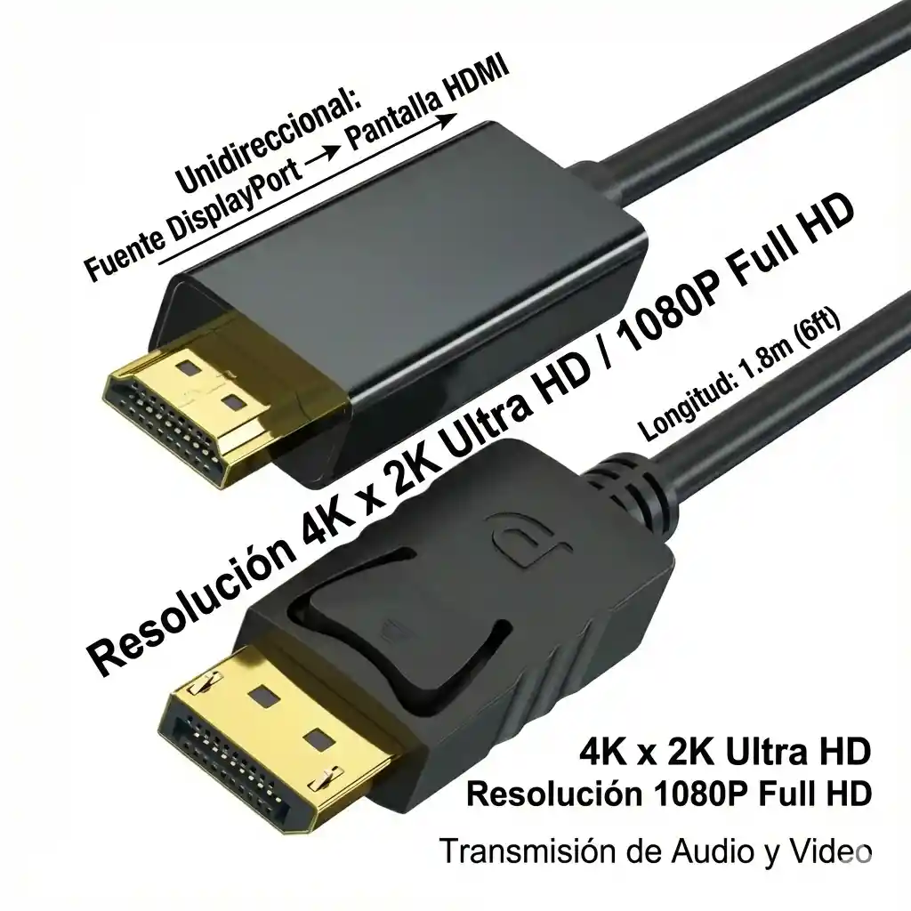 Cable Display Port A Hdmi 1.8 Metros 4k