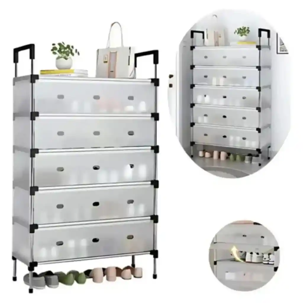 Organizador De Zapatos 5 Niveles Con Guardapolvo Negro Zapatero Con Guardapolvo 5 Niveles Negro