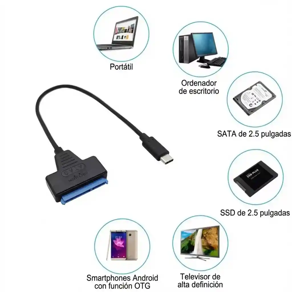 Adaptador Tipo Usb C A Sata Disco Duro Hdd Sdd 3.0