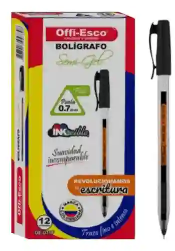 Lapicero Offiesco X12 Tapa Semigel Negro