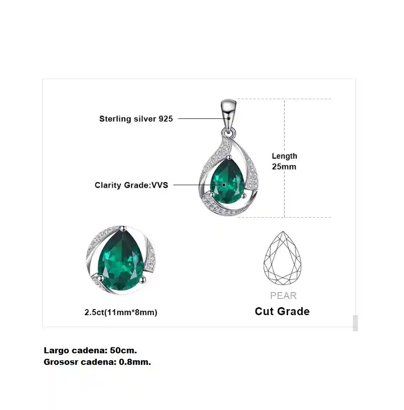 Collar Para Mujer Con Esmeralda Rusa Y Circones En Plata 925