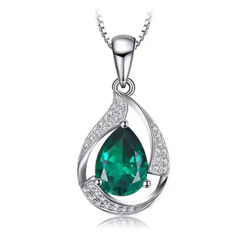 Collar Para Mujer Con Esmeralda Rusa Y Circones En Plata 925