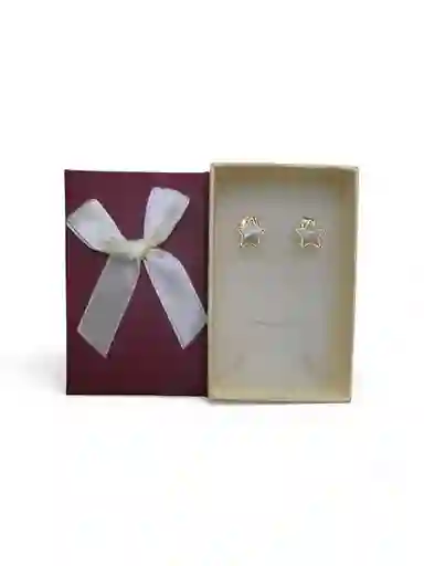 Aretes Tipo Topo Diseño De Estrella Grande Color Blanco Con Bordes Dorados De Rodio