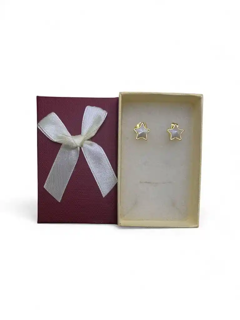Aretes Tipo Topo Diseño De Estrella Grande Color Blanco Con Bordes Dorados De Rodio