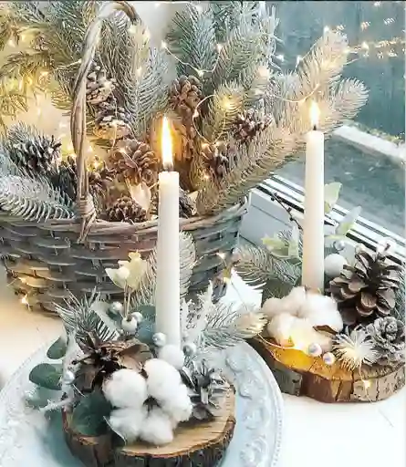 Centro De Mesa Navidad Vela De 24 Cm Blanca