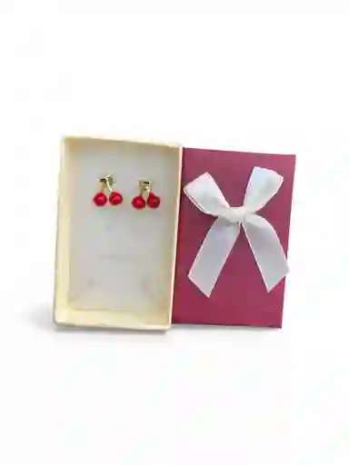 Aretes Tipo Topo Diseño De Cerezas Medianas En Rodio