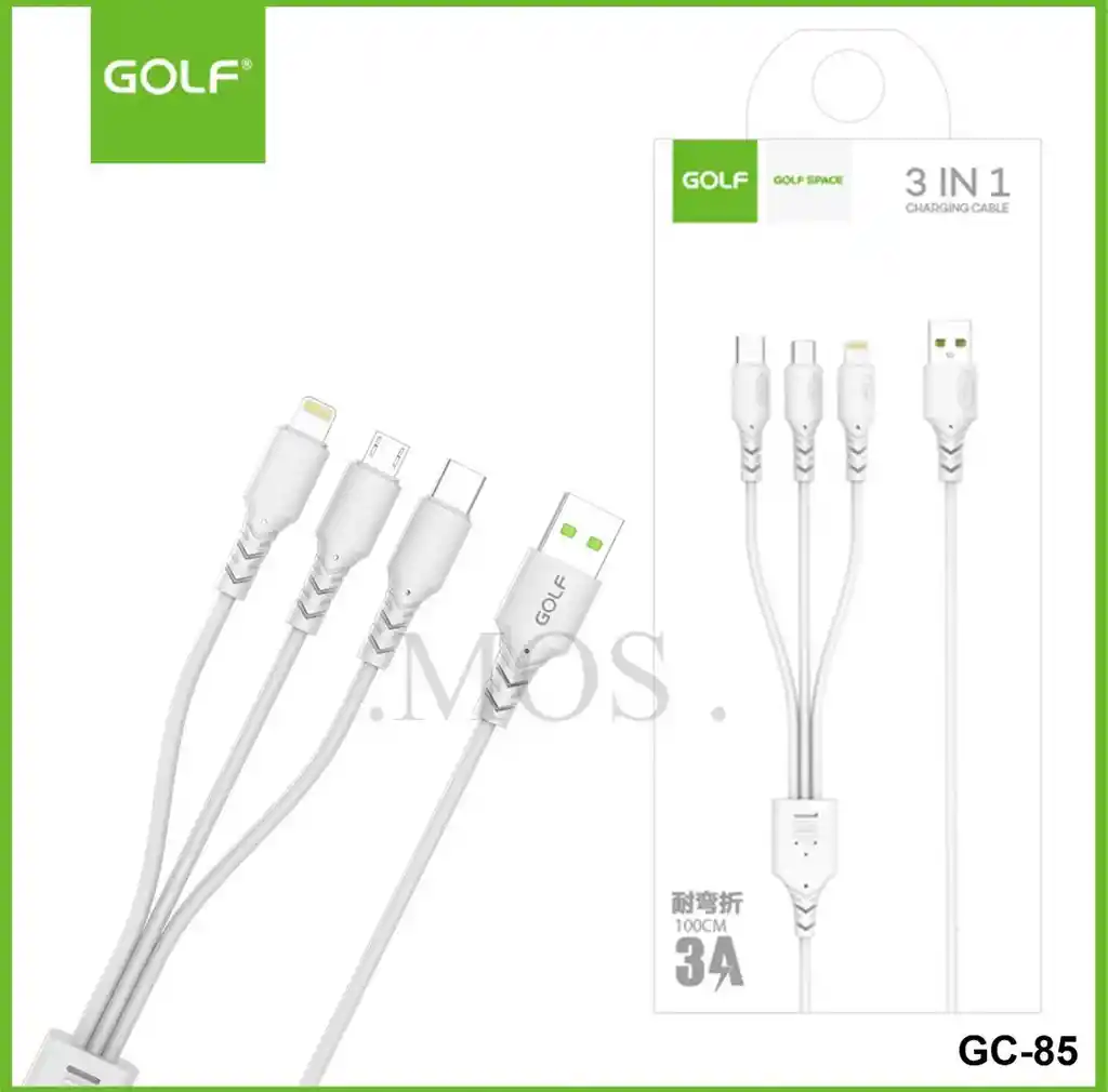 Cable De Usb 3 En 1 (tipo C + V8 + Iphone) Carga De 3a Gc-85