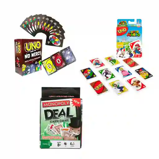 Kit X 3, Cartas Uno, Uno No Mercy, Monopoly Deal, Combo Finca
