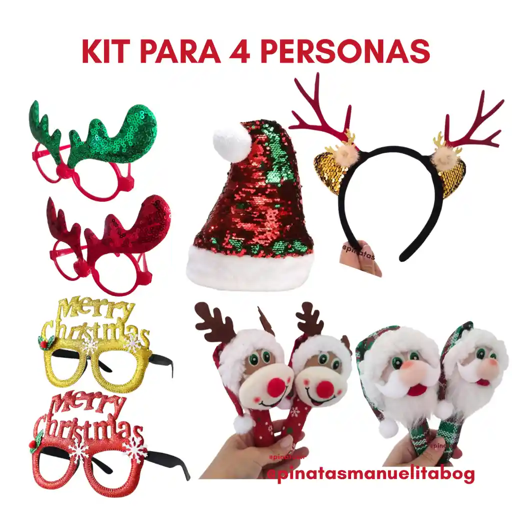 Kit Accesorios Para 4 Personas Deluxe Merry Christmas Navidad