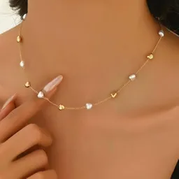 Collar Perlas De Corazon Dorada