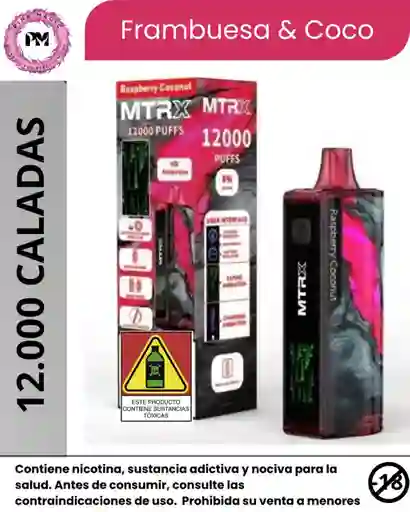 Vapeador Matrix 12.000 Puffs Raspberry Coconut