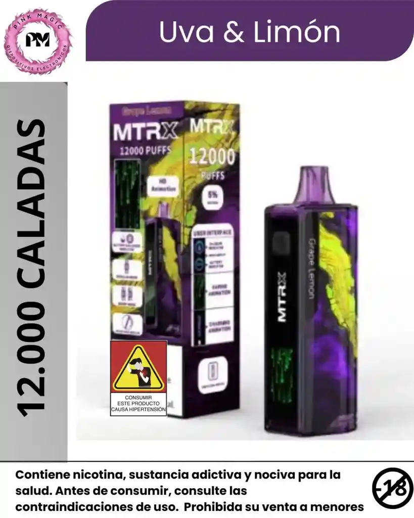 Vapeador Matrix 12.000 Puffs Grape Lemon