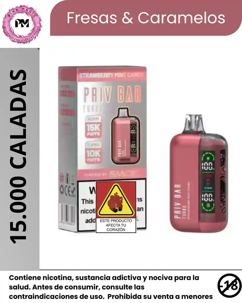Privbar 15.000 Puffs Vapeador Strawberry Mint Candy	