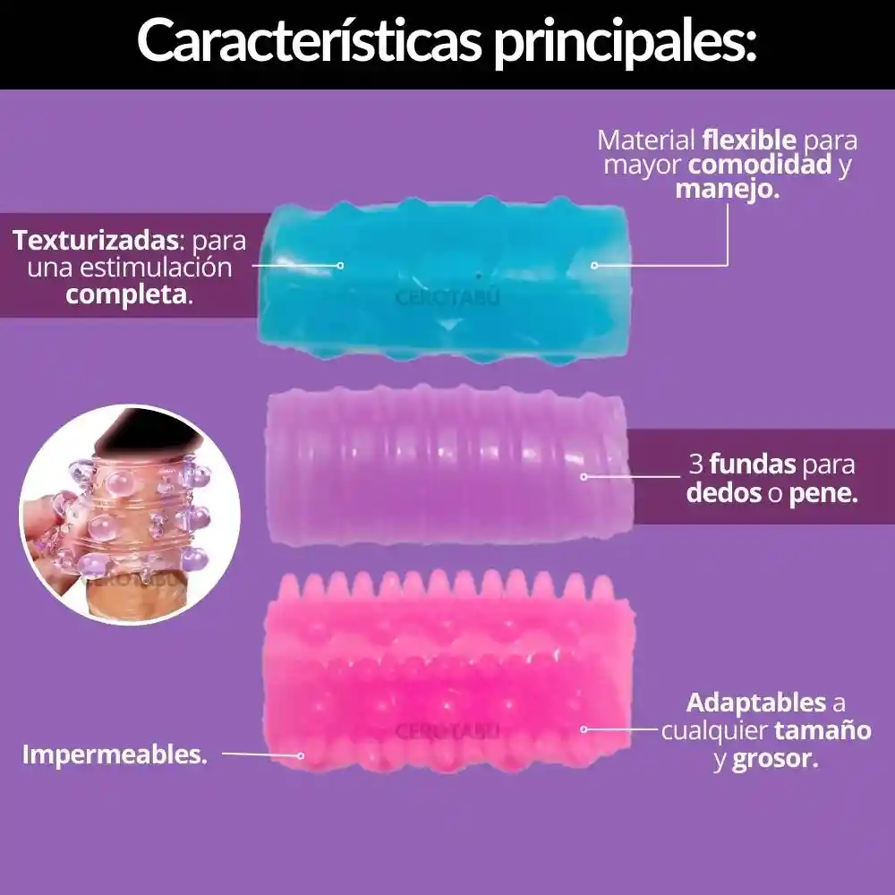 X3 Funda Para Pene Dedos Texturizado Anillo Retardante Sexual
