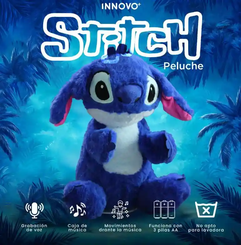 Peluche Muñeco Stitch Interactivo Repite Lo Que Dices Azul