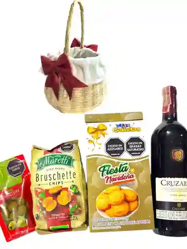 Regalo Especial El Canasto De La Abuela Con Vino Y Galletas Fiesta - Regalo De Navidad - Ancheta Regalo Familiar O Empresarial