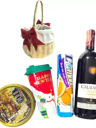 Regalo Especial El Canasto De La Abuela Con Vino Y Galletas Golden - Regalo De Navidad - Ancheta Regalo Familiar O Empresarial