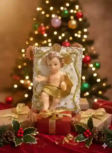 Figura Religiosa Niño Jesus Cuna 9cm Porcelana Italiana Santini