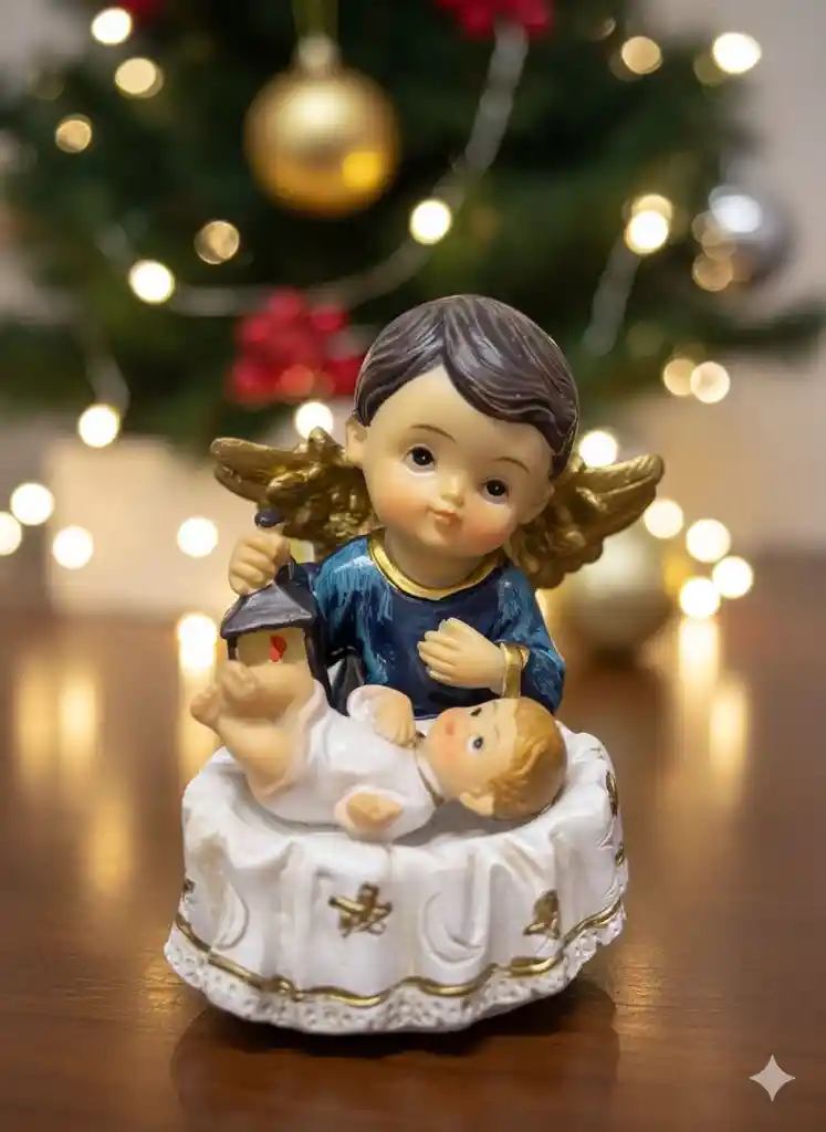 Figura Religiosa Ángel De La Guarda Bebe 12cm Porcelana Italiana Firenzi