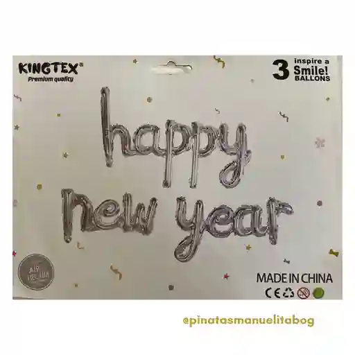 Año Nuevo Letrero Happy New Year Inflable Plateado Sin Inflar