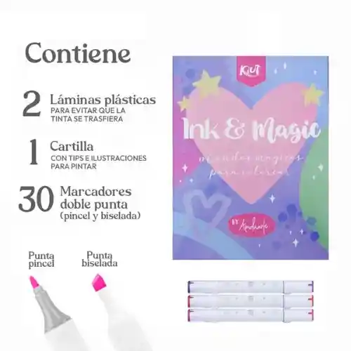 Kit Para Colorear Kiut Ink & Magic - X30 Marcadores Doble Punta
