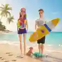 Pareja (familia) De Muñecos Surfing + Mascota / Niñas.