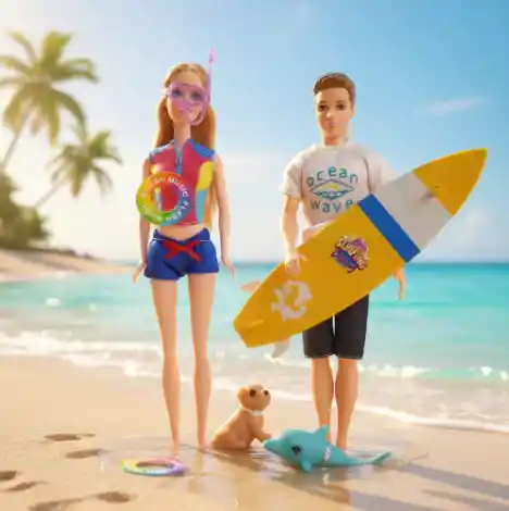 Pareja (familia) De Muñecos Surfing + Mascota / Niñas.