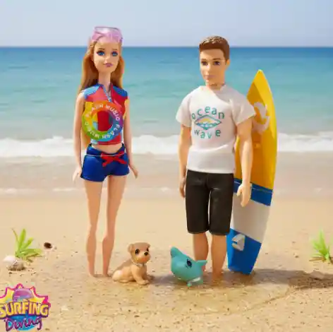 Pareja (familia) De Muñecos Surfing + Mascota / Niñas.