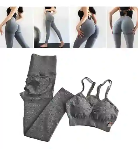 Conjunto Deportivo Leggins Levanta Cola + Croptop Color Gris