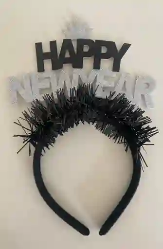 Diadema Happy New Year Escarchada Plateada