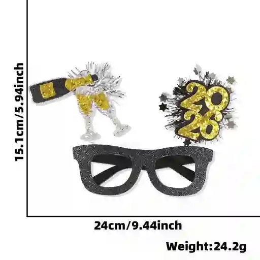 Gafas 2026 Champaña Happy New Year Escarchada.