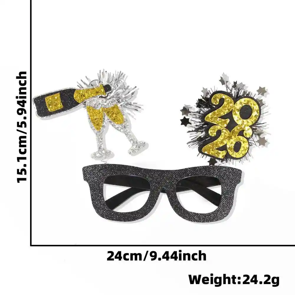 Gafas 2026 Champaña Happy New Year Escarchada.