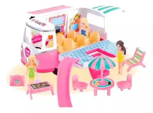 Bus Camper Clásico Viaje Carro Muñecas Food Truck Carro De Muñecas