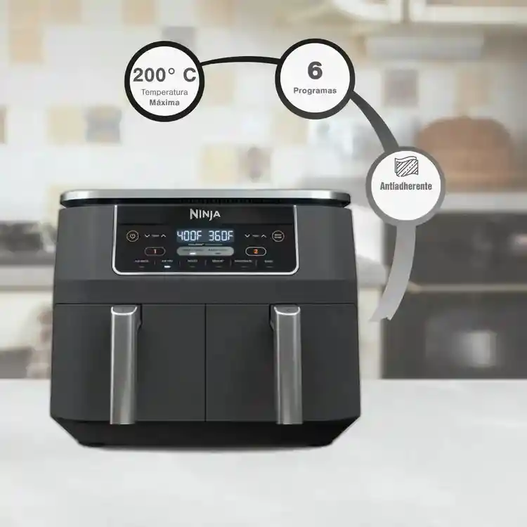 Freidora De Aire Ninja 7.6 Litros 2 Canastas Dz201 Gris