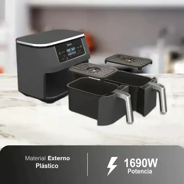 Freidora De Aire Ninja 7.6 Litros 2 Canastas Dz201 Gris