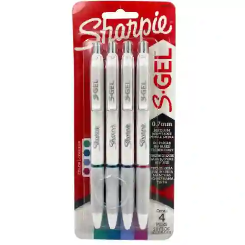 Sharpie S-gel X4 – Tinta En Colores Surtidos, Cuerpo Blanco